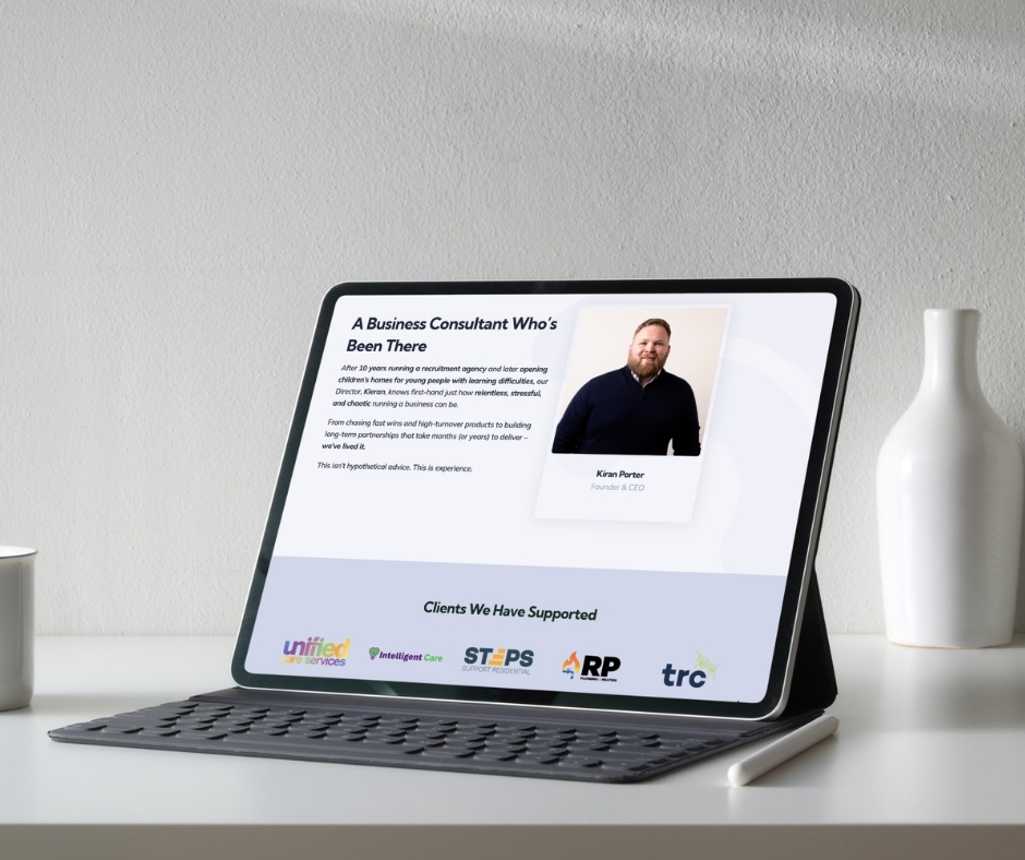 Kaijo North About section, A Business Consultant Who Has Been There, with founder Kieran Porter